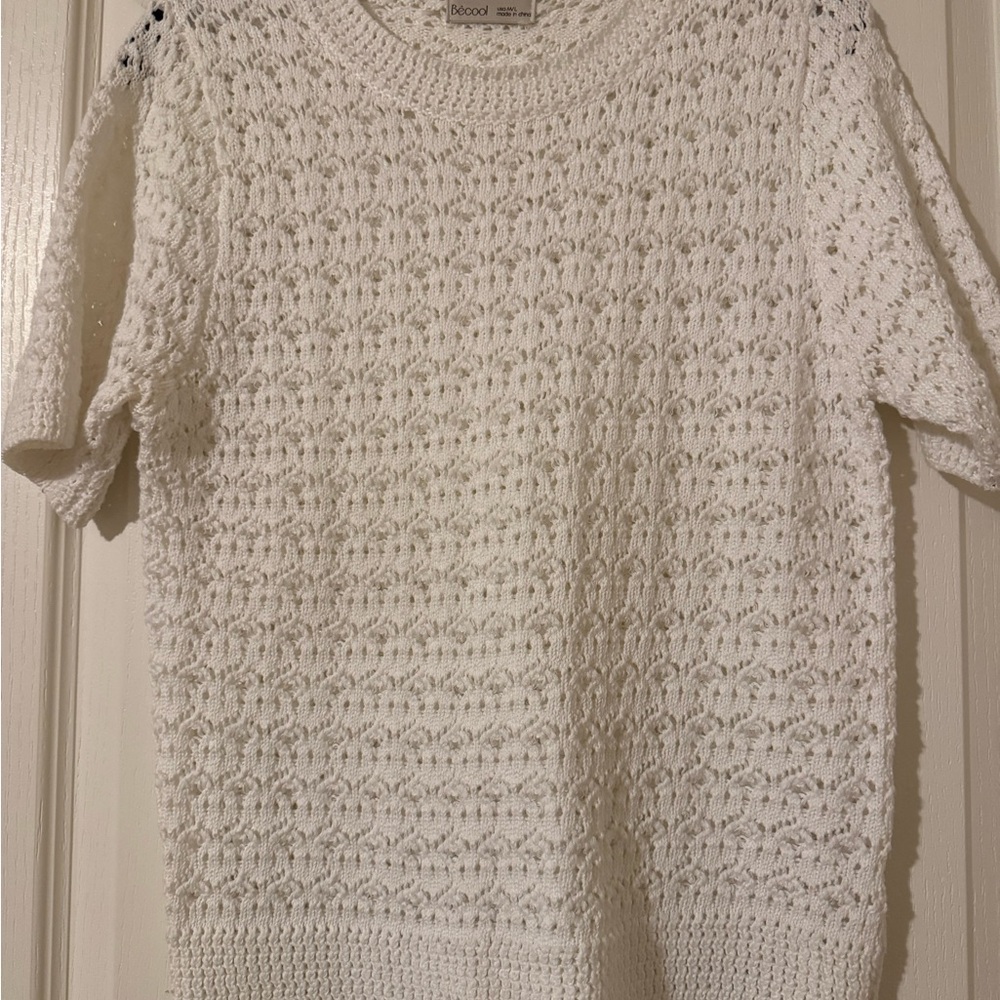 White Crochet Short Sleeve Top
